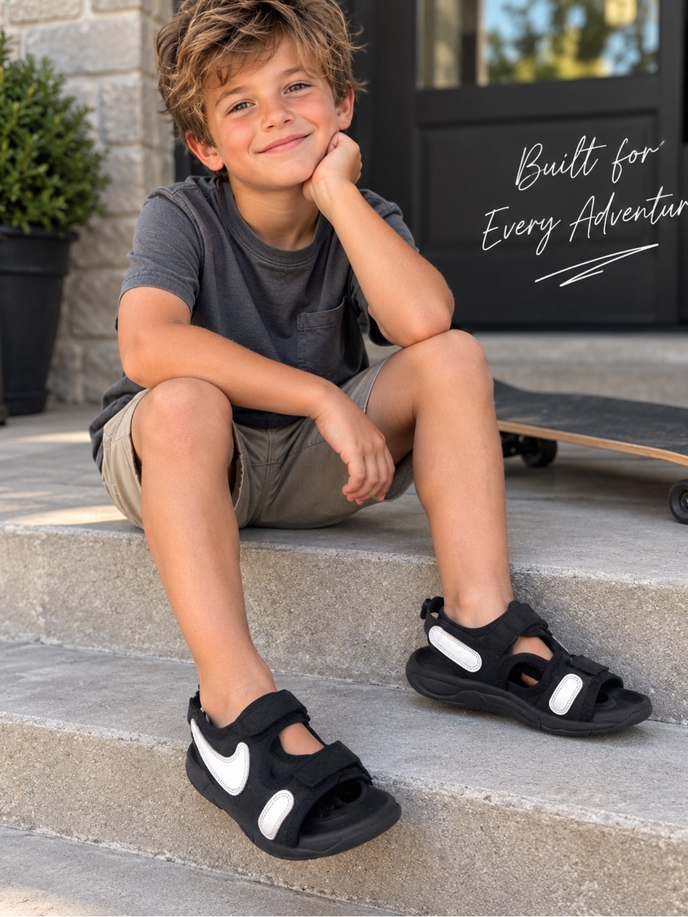 Nike Kids Black and White Sport Sandals with Hook-and-Loop Straps